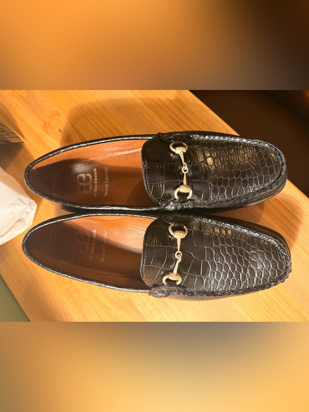 Allen Edmonds Men's Black Croc-Embossed Leather Bit Loafers - Picture 3 of 5